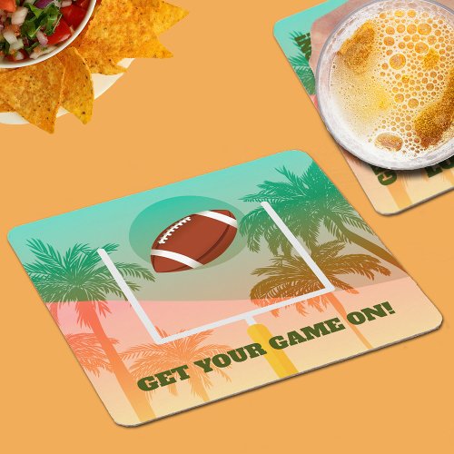 Palm Trees and Football Uprights Square Paper Coaster