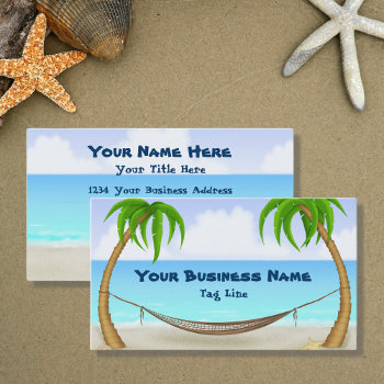 Palm Trees And Hammock Tropical Beach Business Card by TheBeachBum at Zazzle