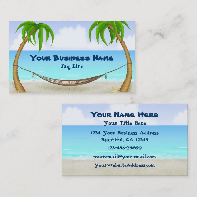 Palm Trees and Hammock Tropical Beach Business Card (Front/Back)