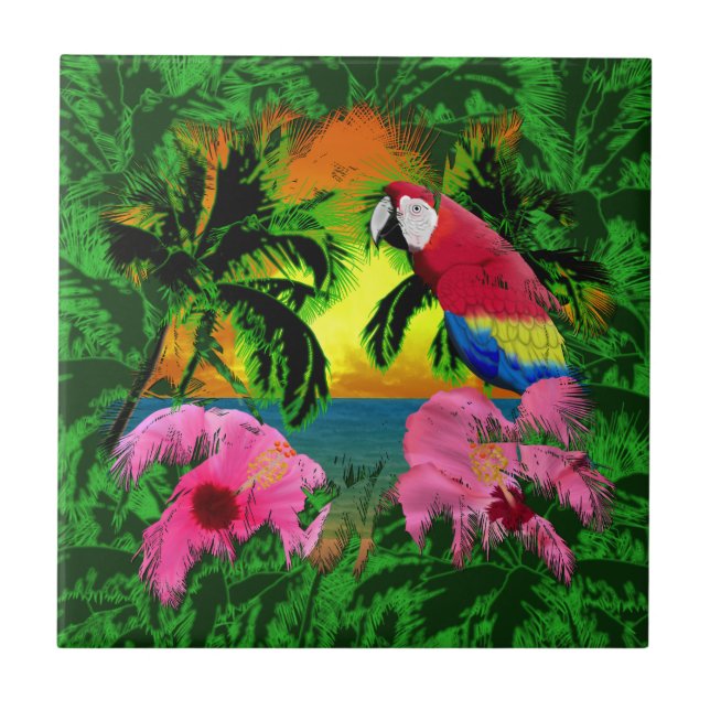 Palm Trees And Island Sunsets Tile (Front)
