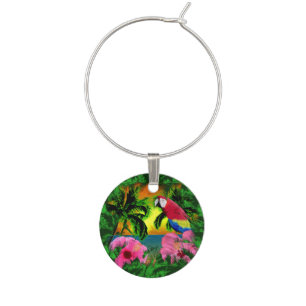 Palm Trees And Island Sunsets Wine Glass Charm
