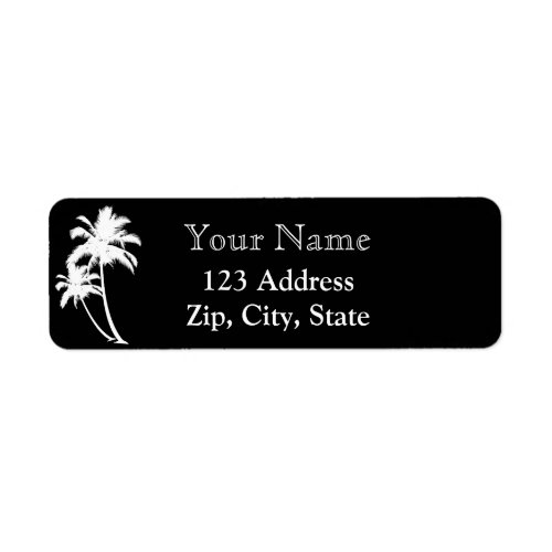 Palm trees and name return address black white label