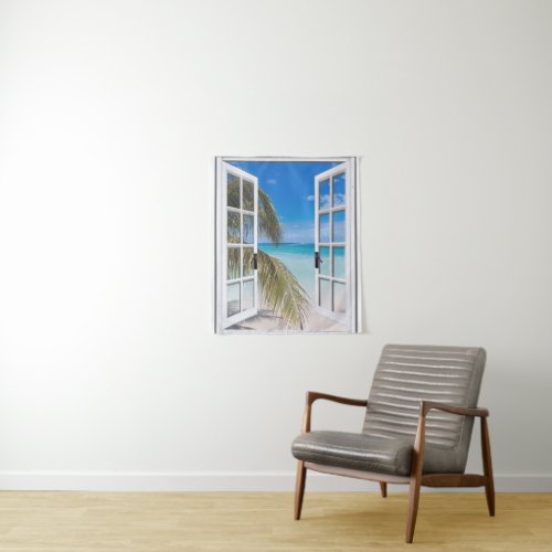 Palm Trees and Ocean Beach Wall Hanging Tapestry
