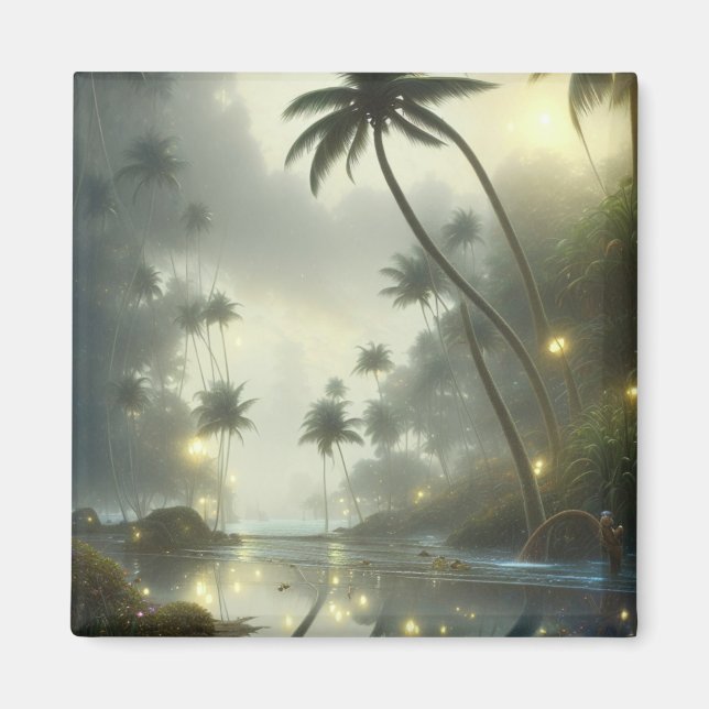 Palm Trees and Ocean Foggy Day Magnet (Front)