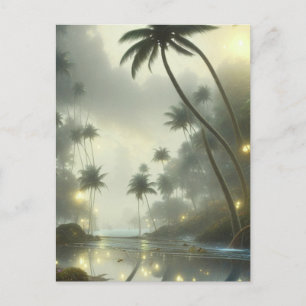Palm Trees and Ocean Foggy Day Postcard