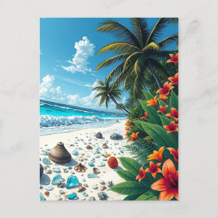 Palm Trees and Ocean Shore Saying Hi Postcard