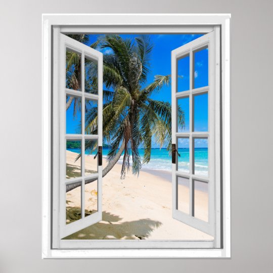Palm Trees and Ocean View Faux Window Poster | Zazzle.com