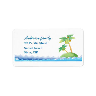 Palm trees and ocean waves Label