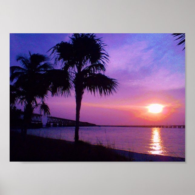 Palm Trees and Ocean Waves Poster (Front)