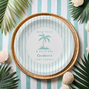 Palm Trees and Pacifiers Blue Coastal Baby Shower Paper Plates