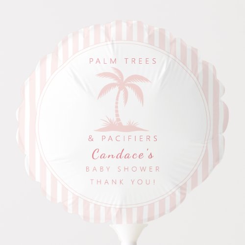 Palm Trees and Pacifiers Pink Coastal Baby Shower  Balloon