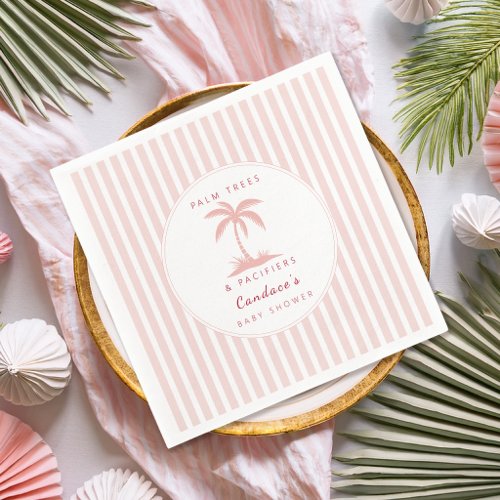 Palm Trees and Pacifiers Pink Coastal Baby Shower  Napkins