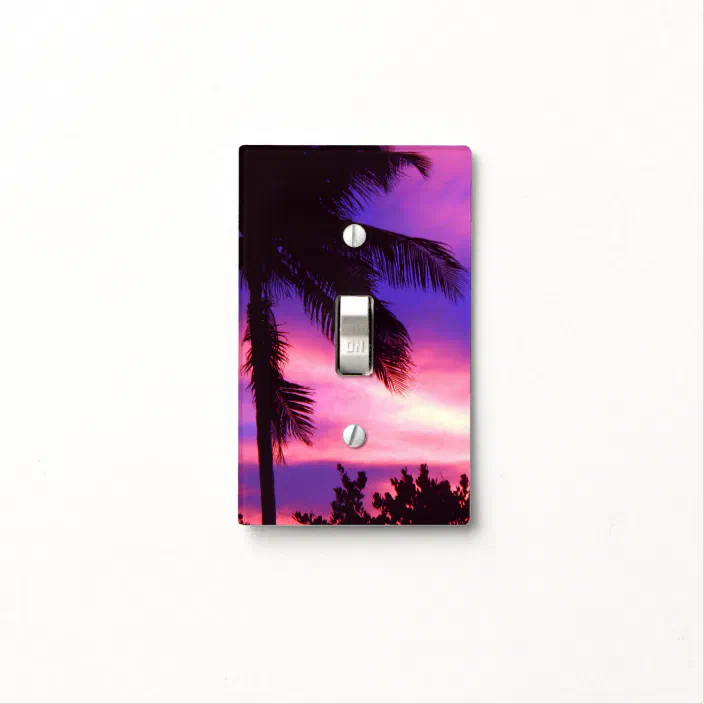 PERSONALIZED TROPICAL PARADISE PALM TREE PINK PURPLE SUNSET SWITCH PLATE COVER