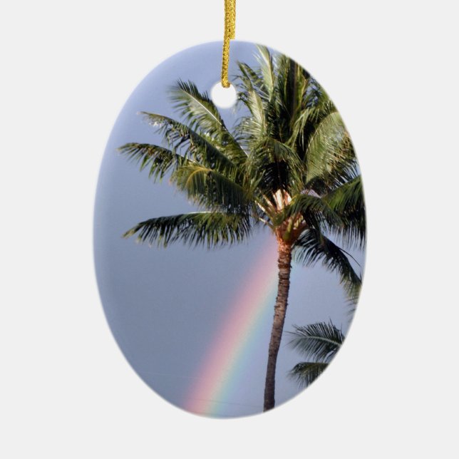 Palm Trees and Rainbow Ceramic Ornament (Front)
