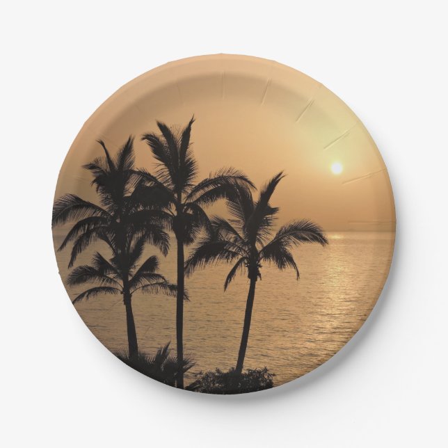 Palm Trees and Romantic Sunset Paper Plates (Front)