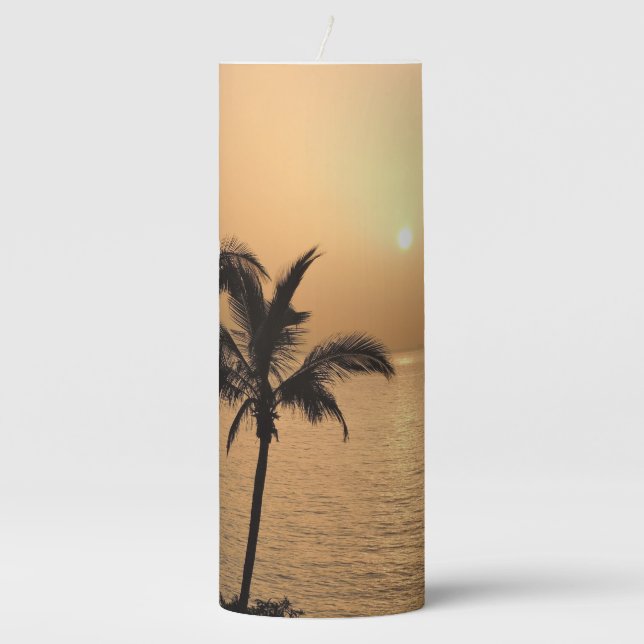 Palm Trees and Romantic Sunset Pillar Candle (Front)