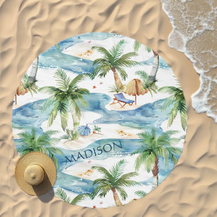 Palm Trees and Sand Watercolor Beach Towel