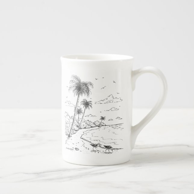 Palm Trees and Sandpiper Beach Life Bone China Mug (Right)