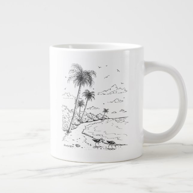 Palm Trees and Sandpiper Beach Life Giant Coffee Mug (Right)