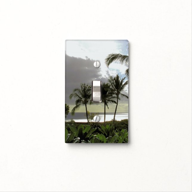 "PALM TREES AND SILVERY OCEAN AT DUSK" LIGHT SWITC SWITCH COVER (In Situ)