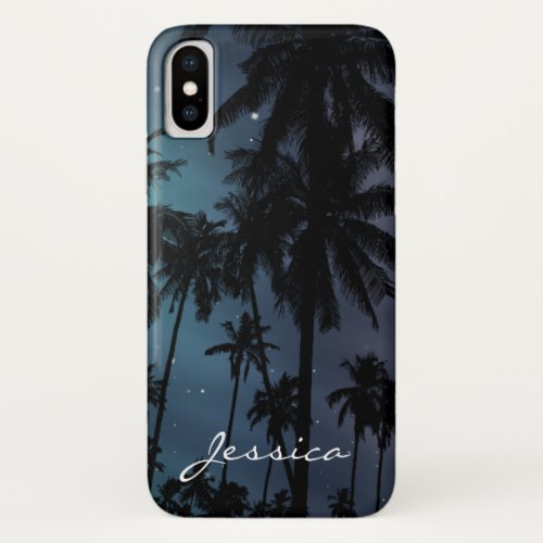 Palm Trees and Starry Night Sky Personalised iPhone X Case
