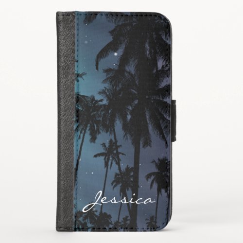 Palm Trees and Starry Night Sky Personalised iPhone XS Wallet Case