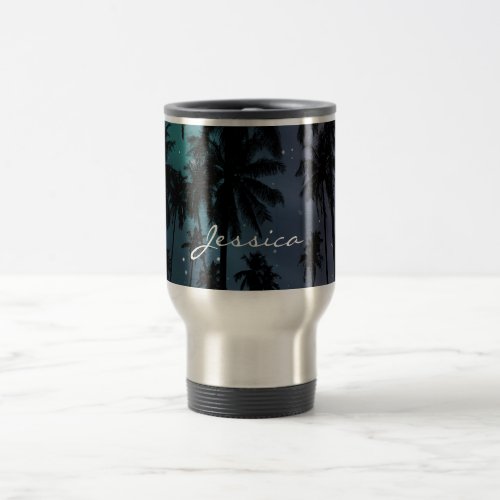 Palm Trees and Starry Night Sky Personalised Travel Mug