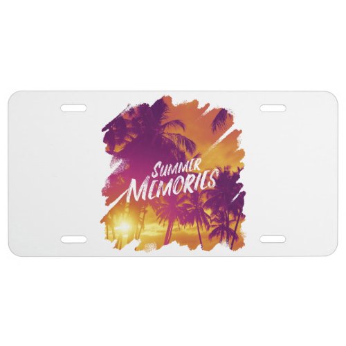 Palm trees and sunset design license plate
