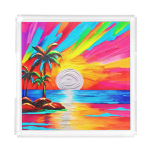 Palm Trees and Sunset Glow Painting Acrylic Tray