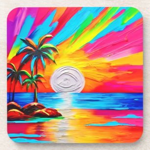 Palm Trees and Sunset Glow Painting Beverage Coaster