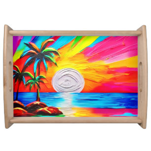 Palm Trees and Sunset Glow Painting Serving Tray