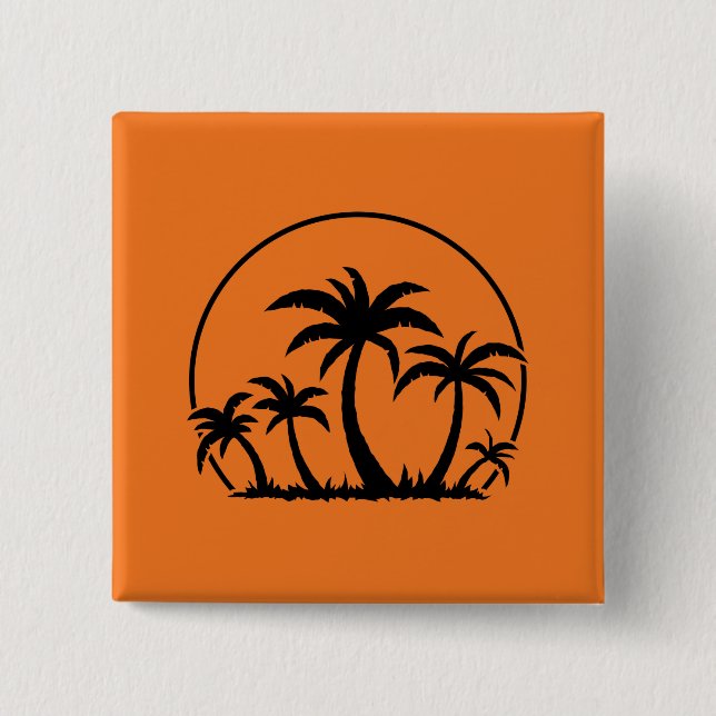 Palm Trees And Sunset in Black Button (Front)