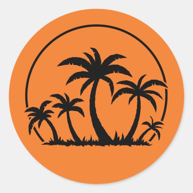 Palm Trees And Sunset in Black Classic Round Sticker (Front)