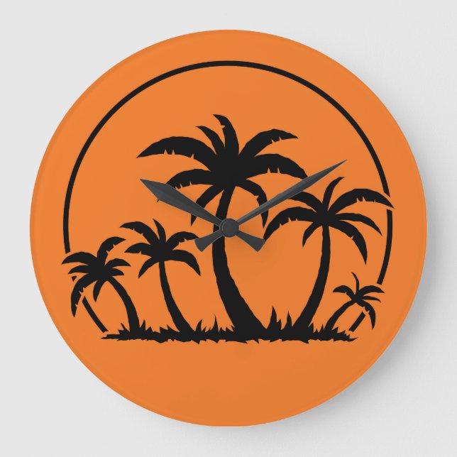Palm Trees And Sunset in Black Large Clock (Front)