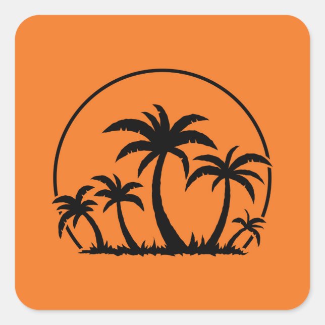 Palm Trees And Sunset in Black Square Sticker (Front)