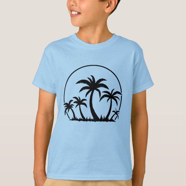 Palm Trees And Sunset in Black T-Shirt (Front)