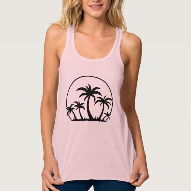 Palm Trees And Sunset in Black Tank Top (Front)