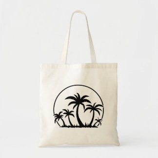 Palm Trees And Sunset in Black Tote Bag