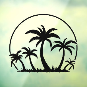 Palm Trees And Sunset in Black Window Cling