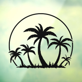 Palm Trees And Sunset in Black Window Cling