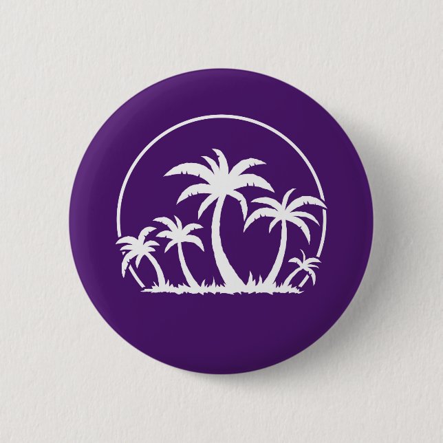 Palm Trees And Sunset in White Button (Front)
