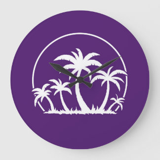 Palm Trees And Sunset in White Large Clock