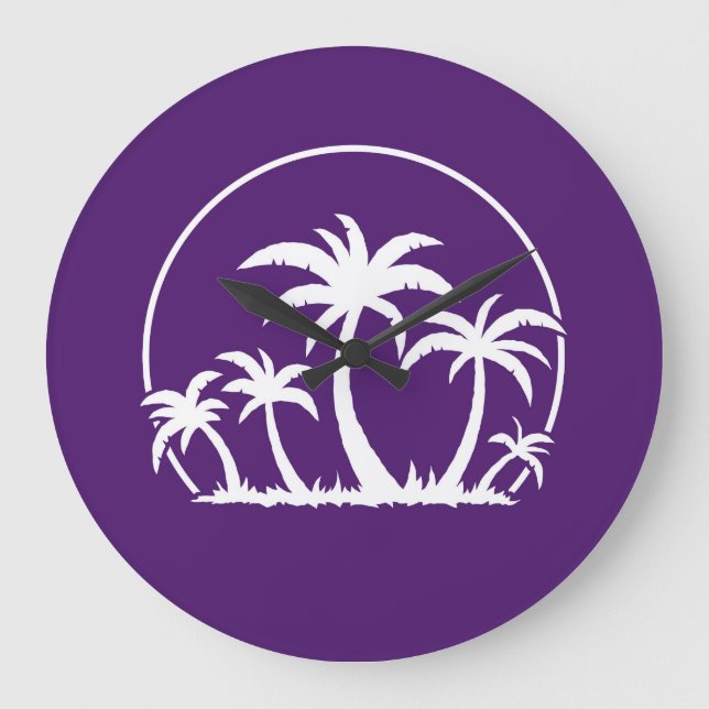 Palm Trees And Sunset in White Large Clock (Front)