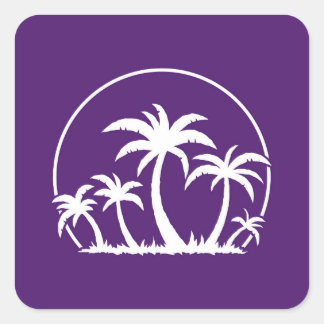 Palm Trees And Sunset in White Square Sticker
