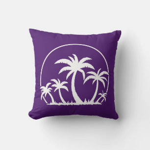Palm Trees And Sunset in White Throw Pillow