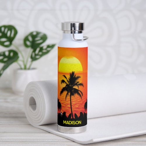 Palm Trees And Sunset  Water Bottle