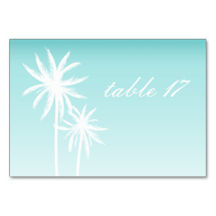 Palm Trees Aqua Wedding Table Number Card