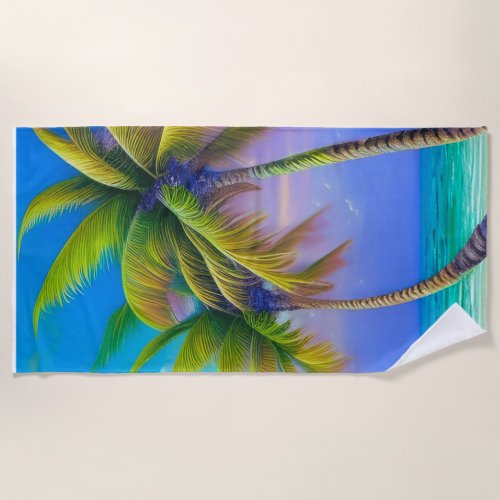 Palm Trees as Night Falls Tropical  Beach Towel