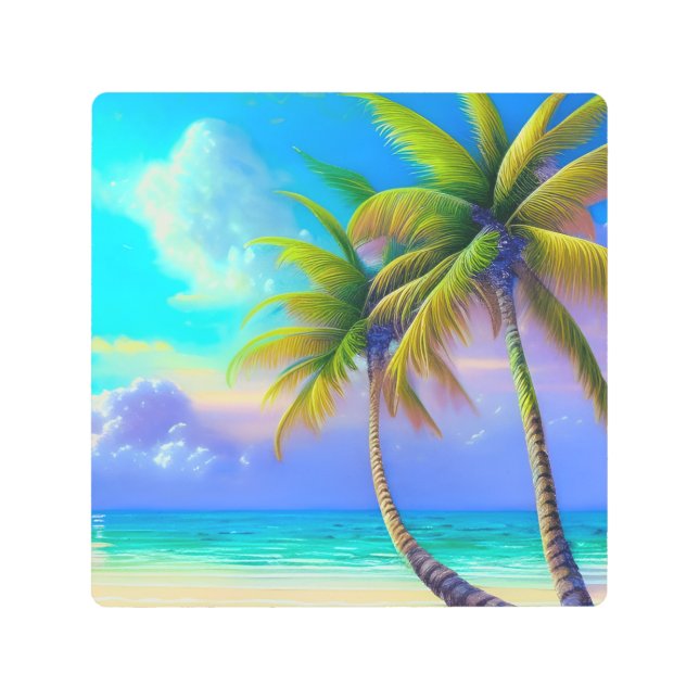Palm Trees as Night Falls Tropical  Metal Print (Front)