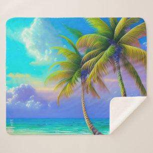 Palm Trees as Night Falls Tropical Sherpa Blanket